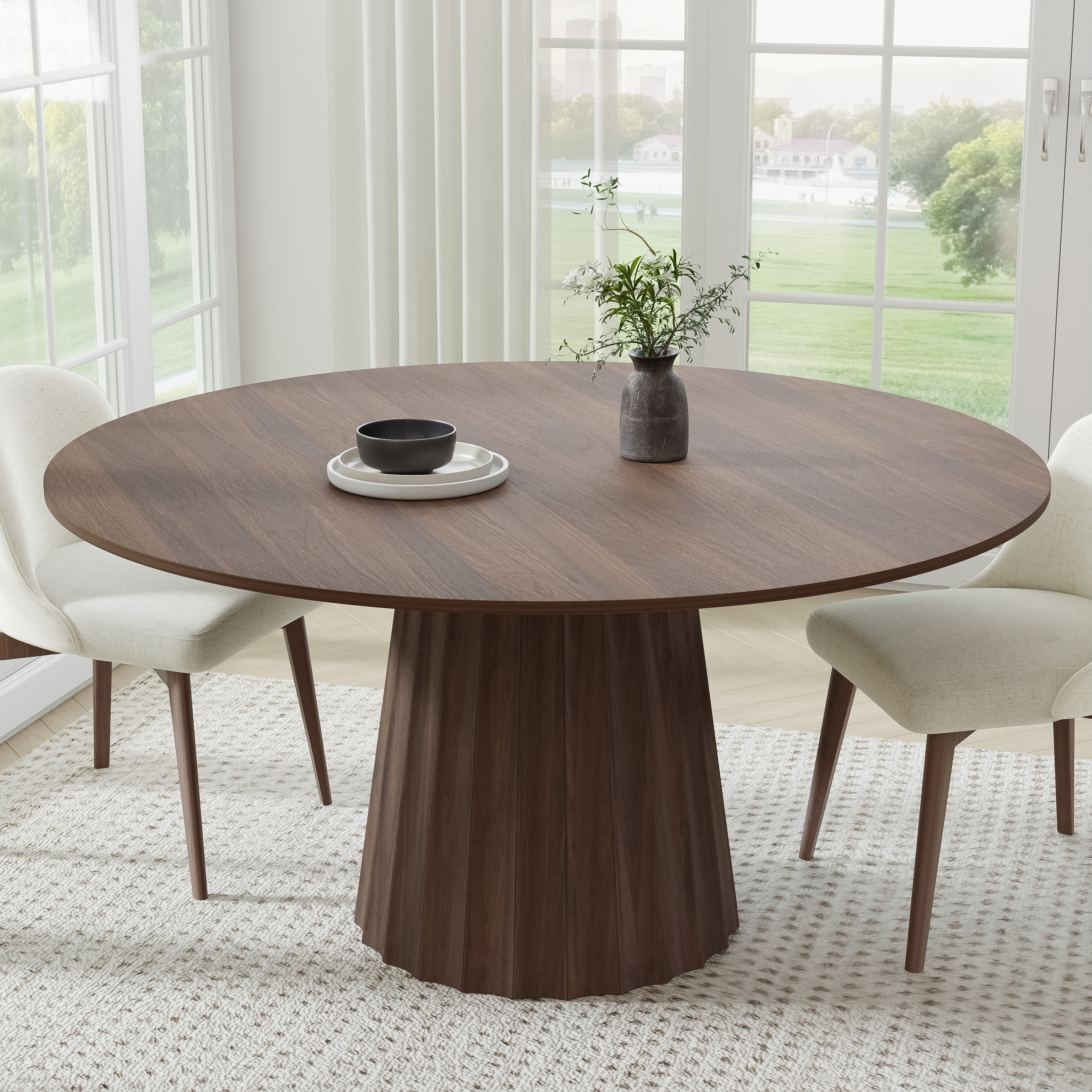 Latitude Run® 60" Soild Walnut Dining Table Round Kitchen Table ...